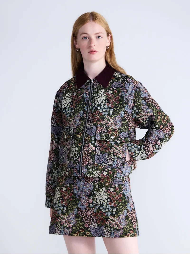 Free Assembly Women's and Women's Plus Cropped Jacquard Utility Jacket, Sizes XS-4X | Walmart (US)