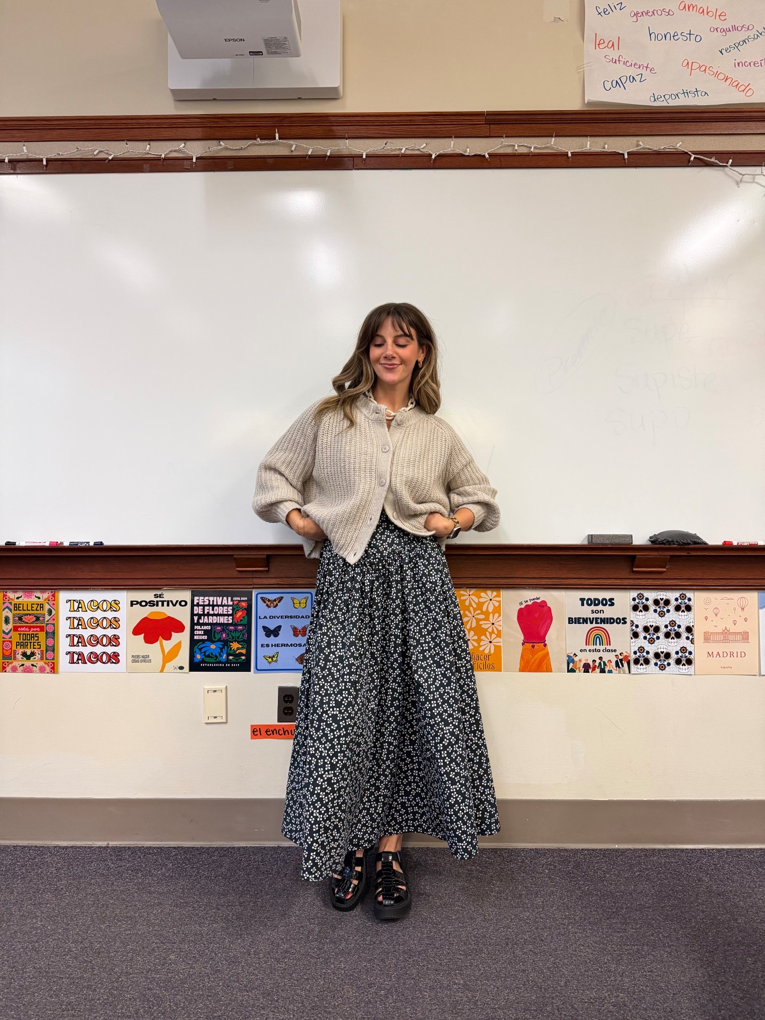 Teacher outfit for a chilly spring day 

Dress is rented - use RTRXLMUGFORD for a discount on your first RTR month 
