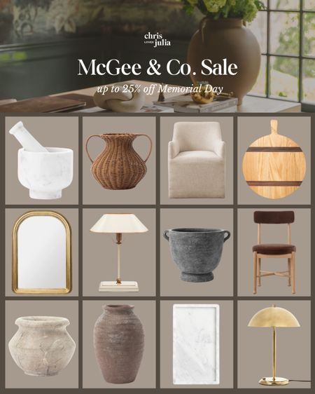 My picks from McGee & Co.’s Memorial Day sale - save up to 25% off on furniture & home decor!

Mortar and pestle marble, rattan vase, linen slipcovered dining armchair, wood cutting charcuterie board, gold arch mirror, ivory and brass lamp, handled planter, velvet dining chair, vase, marble tray, brass table lampp

#LTKHome #LTKFindsUnder100 #LTKSaleAlert