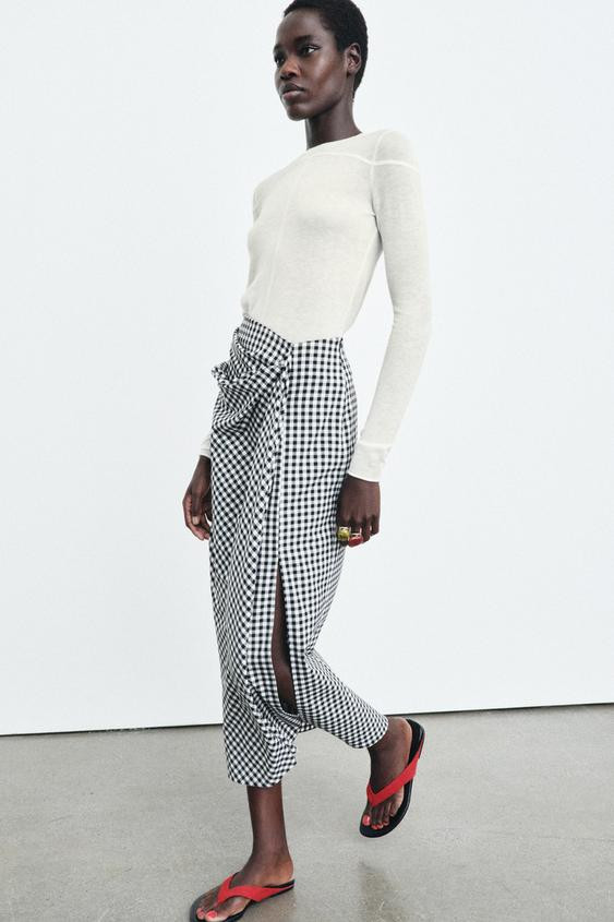 DRAPED GINGHAM SKIRT | Zara US