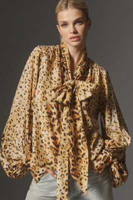 Let Me Be Animal Print Tie-Neck Blouse | Anthropologie (US)