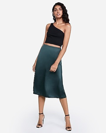 high waisted satin midi skirt | Express