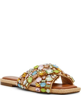 Steve Madden Levity Raffia Jewel Ornamented Slide Sandals - 7.5 | Dillard's