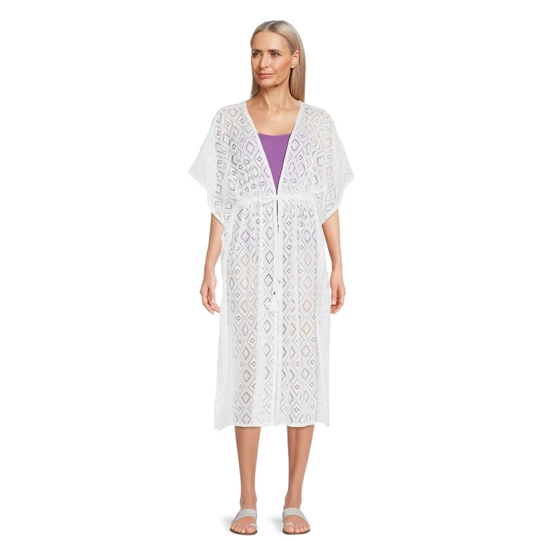 Time and Tru Women's Midi Crochet Caftan Cover Up | Walmart (US)