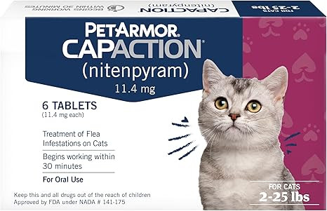 PetArmor CAPACTION (nitenpyram) Oral Flea Treatment for Cats, Cat Flea Treatment Pill, Fast Actin... | Amazon (US)