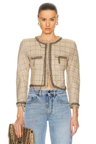 R13 Square Shoulder Tweed Jacket in Beige | FWRD 