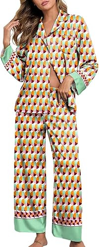 Brosloth Womens Silk Pajamas Floral Satin Pj Sets Button Up Long Sleeve Comfy Soft Fall 2 Pieces ... | Amazon (US)