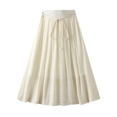 LIhncine Skirts for Women Womens Flowy Solid Midi Skirt Casual And Chic A Line Swing Skirt For Summer Flowy Skirts for Women Beige | Walmart (US)
