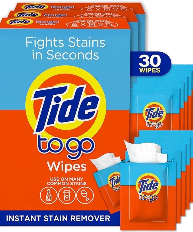 Tide To Go Stain Remover Wipes for Clothes, Instant Laundry Travel Stain & Spot Remover, 3 Pack, ... | Amazon (US)