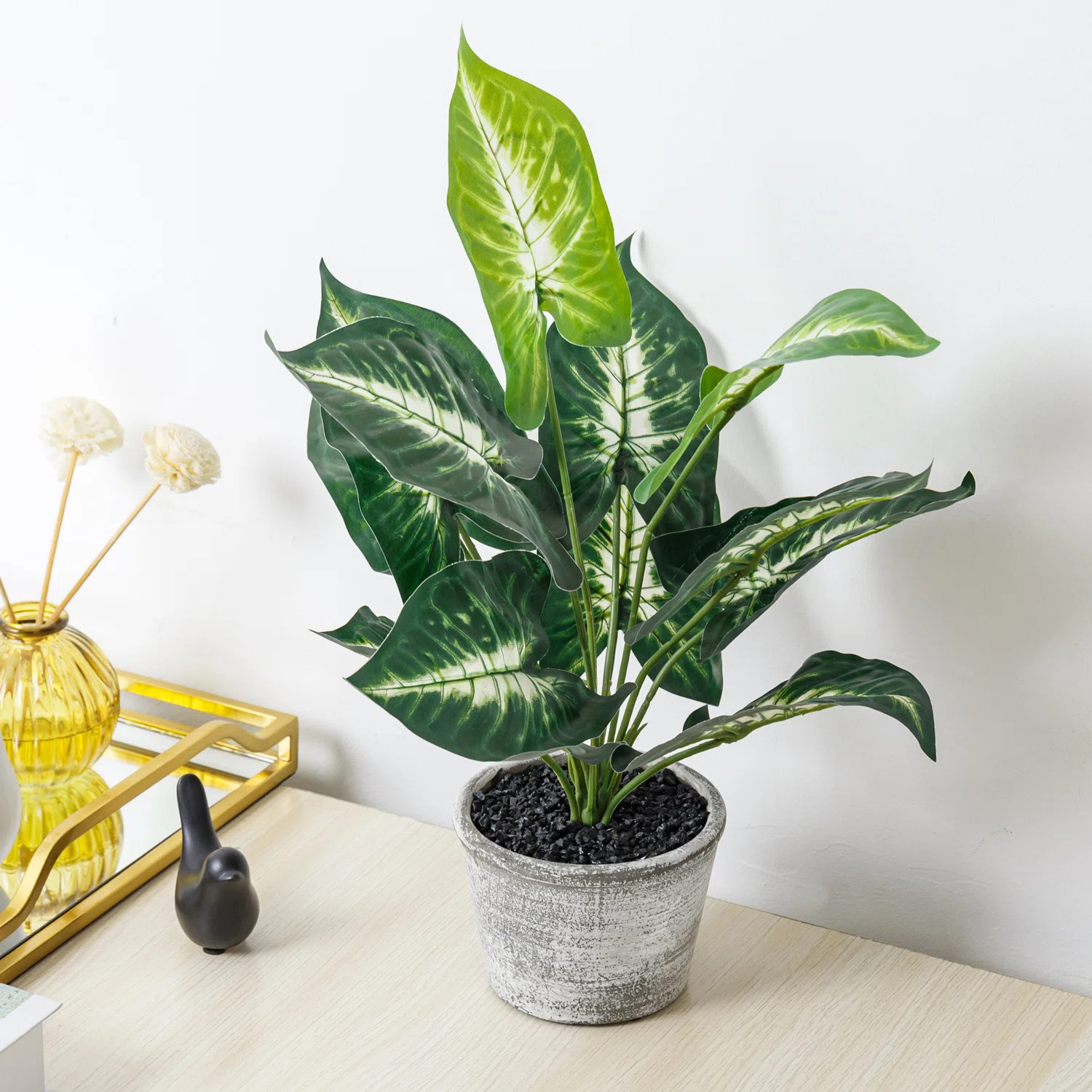 15'' Faux Philodendron Taro Plant in Pot | Wayfair North America
