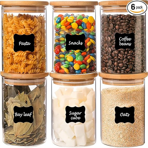 GoldArea 6 Pack Glass Jars, 24 oz Glass Food Storage Containers with Airtight Bamboo Lids, Spice,... | Amazon (US)