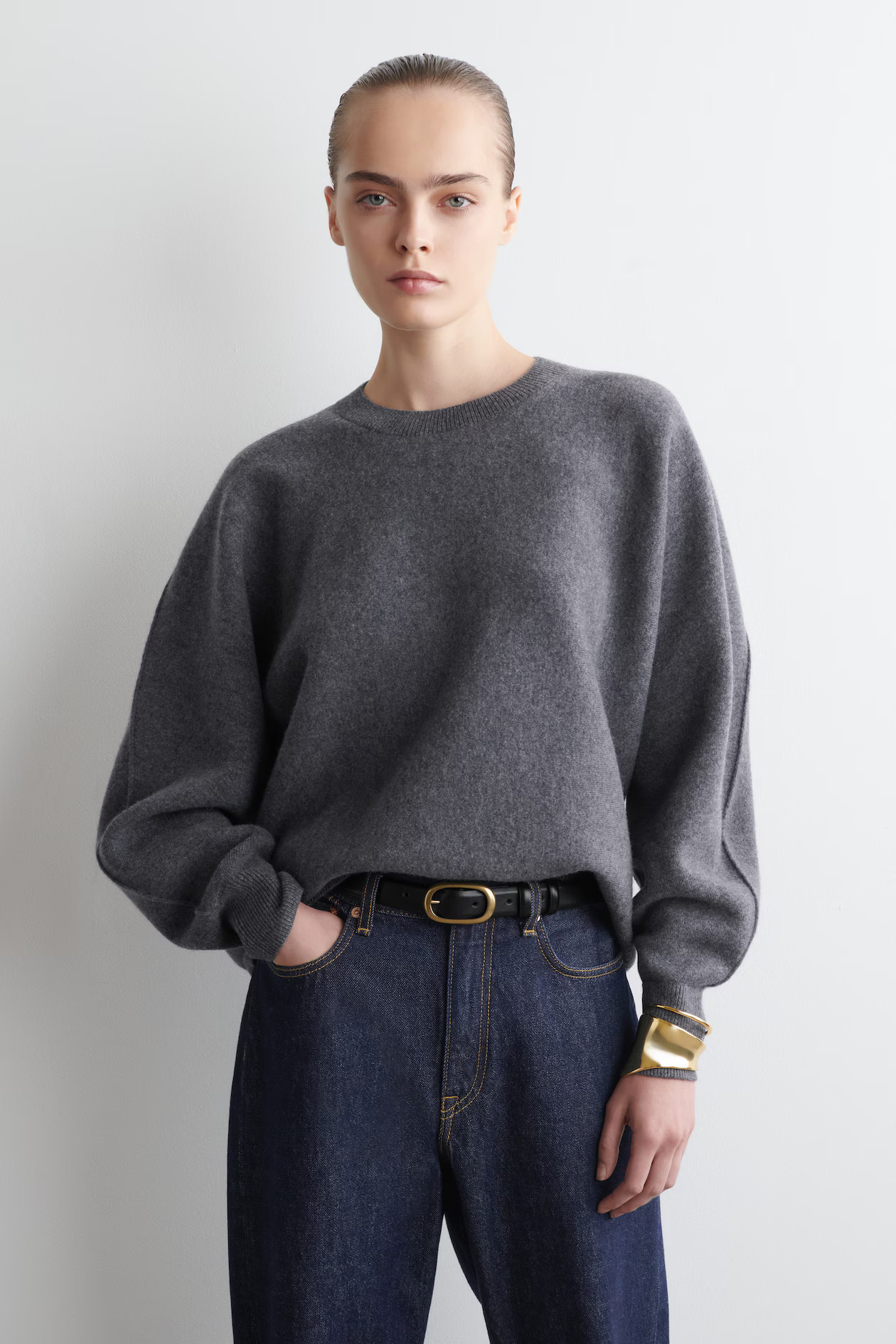 ROUNDED DOUBLE-FACED WOOL JUMPER - GREY MÉLANGE | COS GB | COS UK