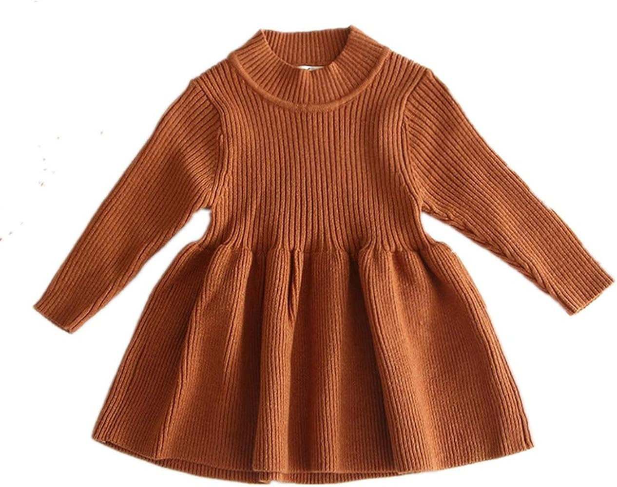 Toddler Baby Girls Long Sleeve Knitted Dress Solid Color A-Line Sweater Skirt Warm Playwear 3M-5T | Amazon (US)