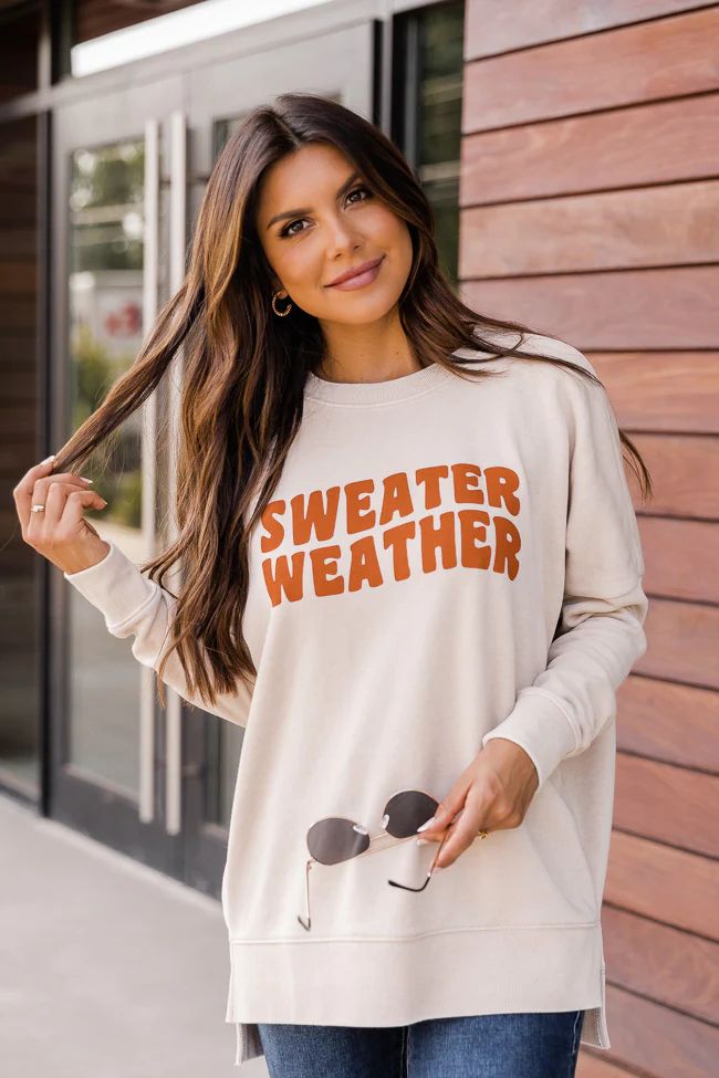 Sweater Weather Wave Light Tan Graphic Sweatshirt | The Pink Lily Boutique