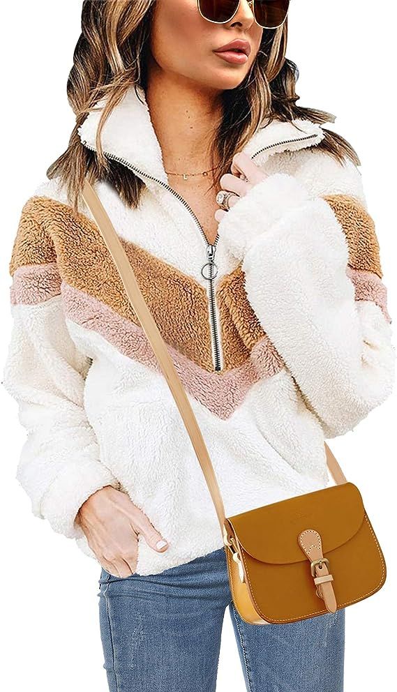 Womens Faux Fur Coats Casual Loose Sherpa Pullover Fleece Sweatshirt Jackets Outwear (S-XXL) | Amazon (US)