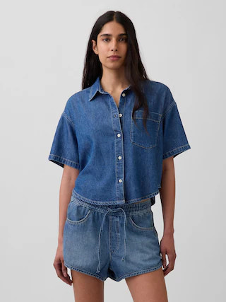 UltraSoft Denim Oversized Camp Shirt | Gap (US)