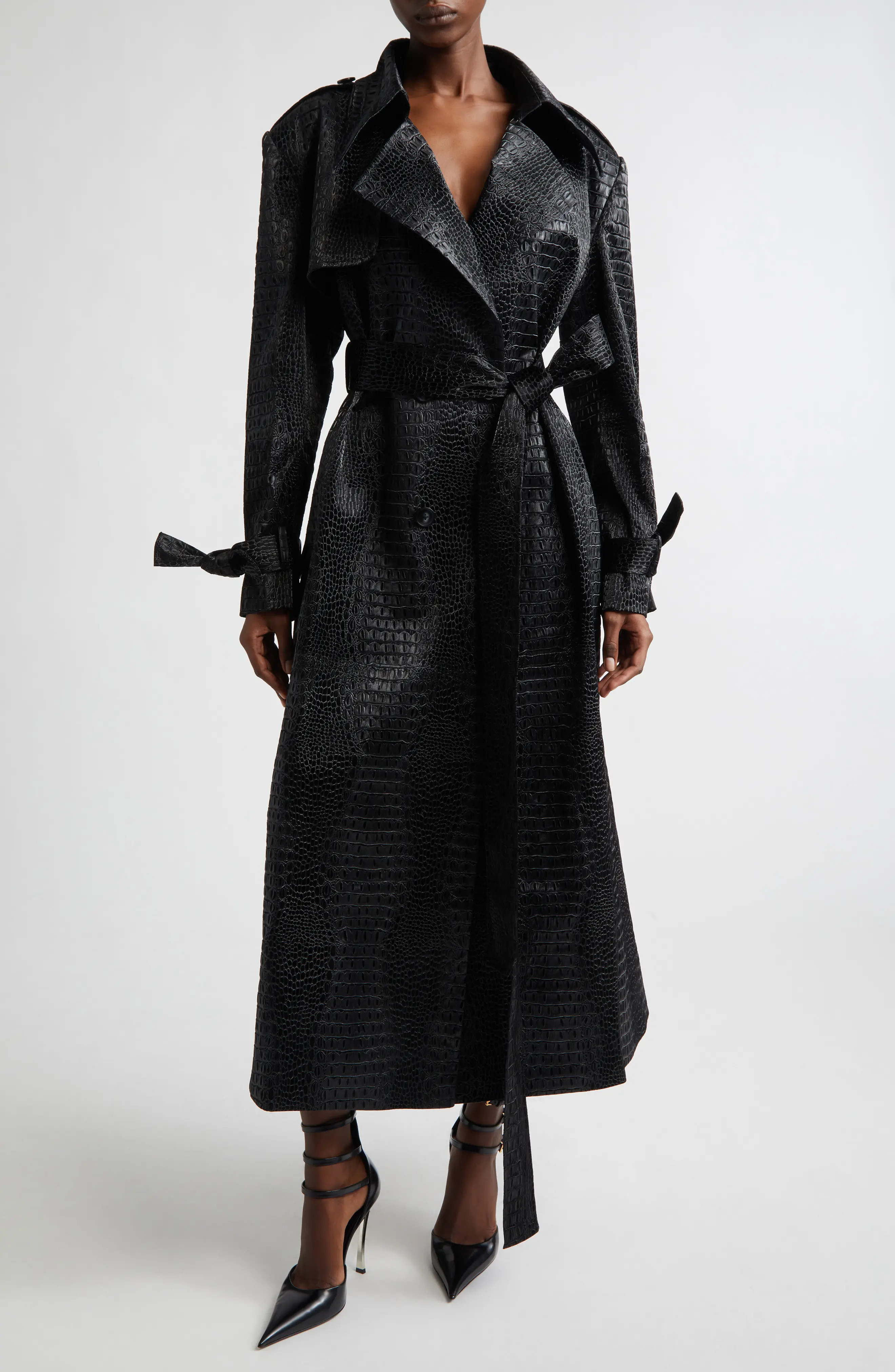 KIM SHUI Croc Embossed Faux Leather Trench Coat (Women) | Nordstrom | Nordstrom