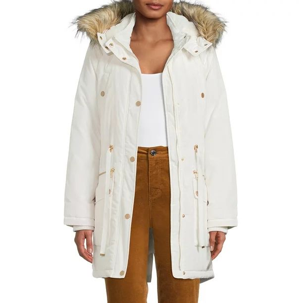 Time and Tru Women's Anorak Coat with Faux Fur Trim Hood - Walmart.com | Walmart (US)