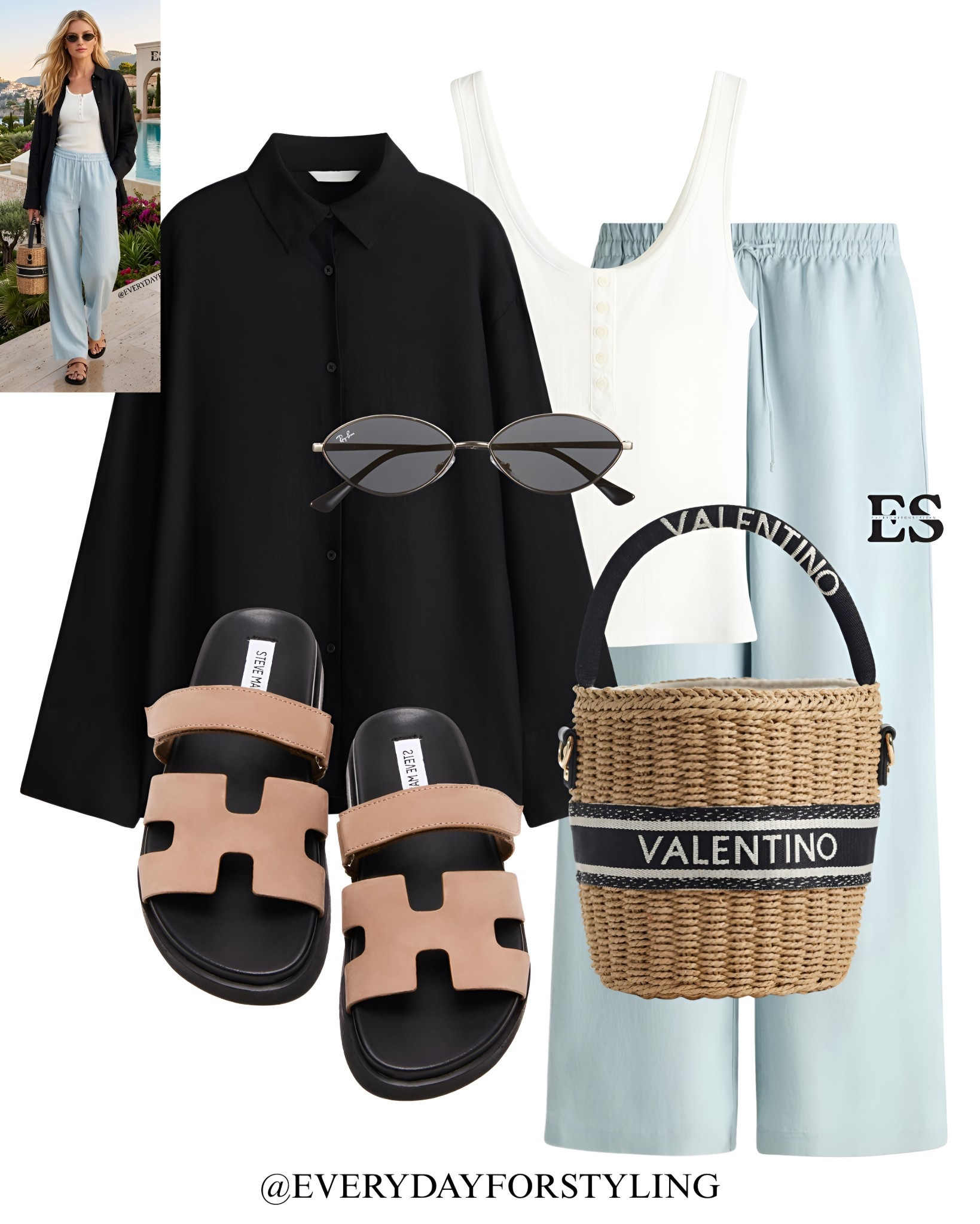 The coolest colour contrast of the season and that Valentino basket bag seals it completely 🩵🏝️

holiday outfit ideas 2025, drawstring trouser outfit, linen trouser outfit, resort wear women, vacation outfits summer, relaxed holiday style, chic holiday outfits, sandals with trousers outfit, Loewe raffia bag outfit, Valentino bag outfit, neutral holiday outfit, elevated casual holiday look, summer trouser outfits, easy holiday dressing, beach to dinner outfit, loafer mule outfit, quiet luxury holiday style, summer wardrobe essentials, what to pack for holiday, affordable holiday fashion, spring style, summer outfit ideas, parisian fashion, old money style, summer outfits, summer outfit ideas, how to wear, what to wear, ways to style, everydayforstyling 

#zara #HolidayOutfits #ResortWear #SummerStyle #EverydayForStyling​​​​​​​​​​​​​​​​

#LTKootd #LTKSeasonal #LTKTravel