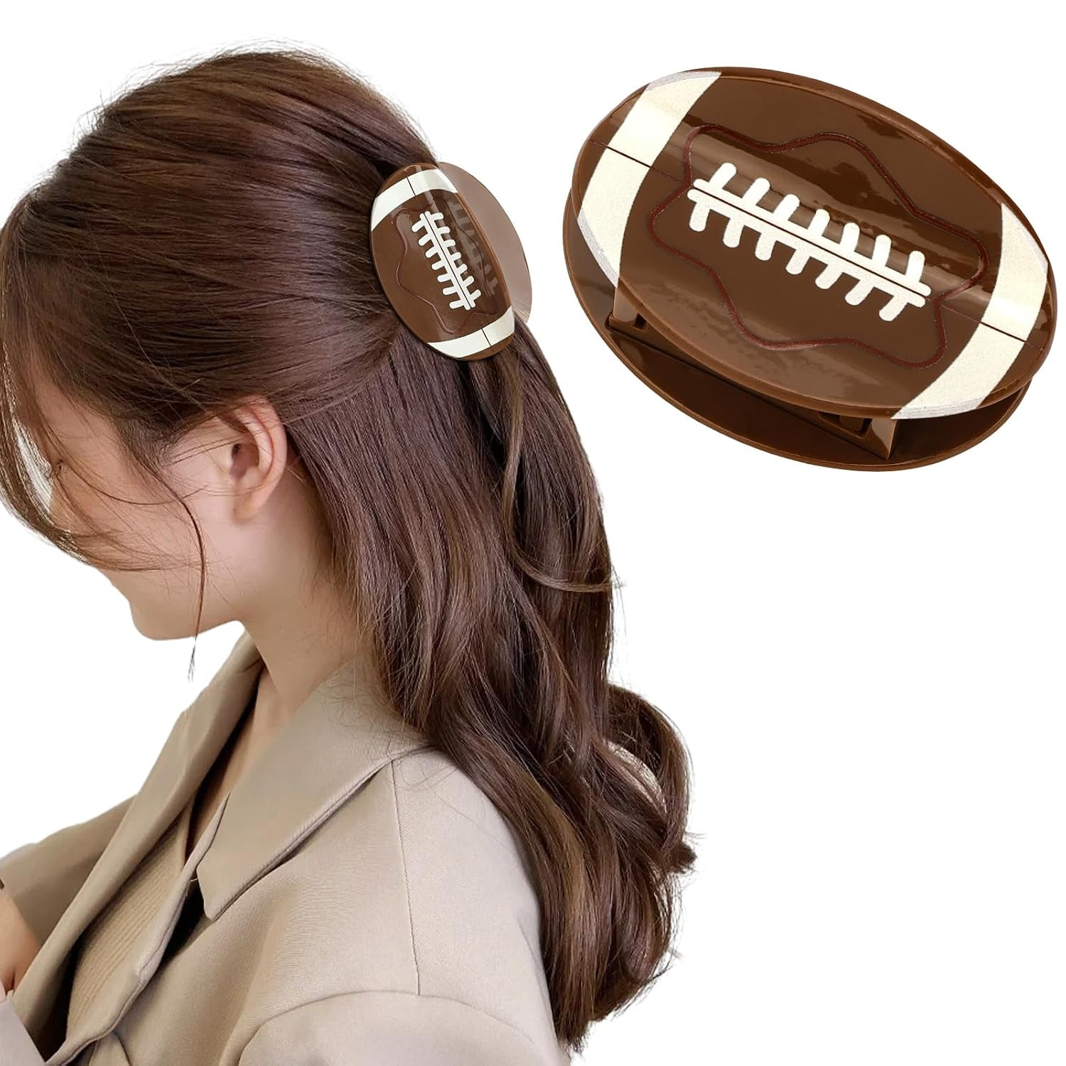 Hapdoo Brown Football Hair Clips, Football Hair Claw Clips Game Day Rugby Hair Accessories Gifts for Women Girl | Amazon (US)