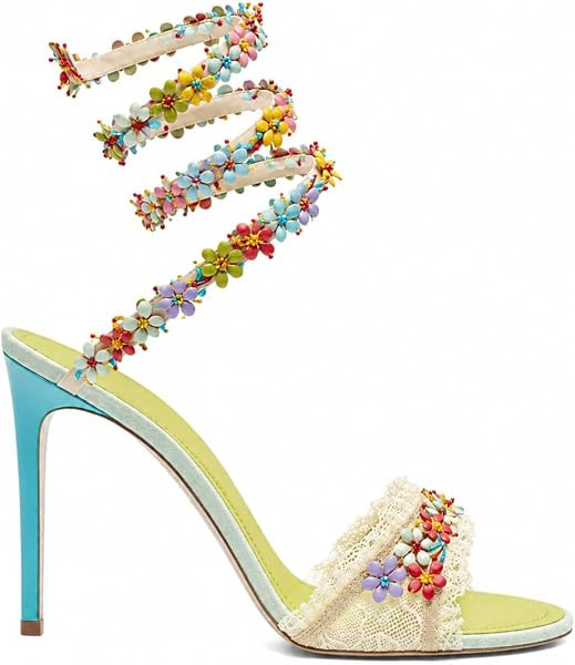 High Heel for Women Floral Strappy Sandals Ankle Wrap Lace Shoes | Amazon (US)