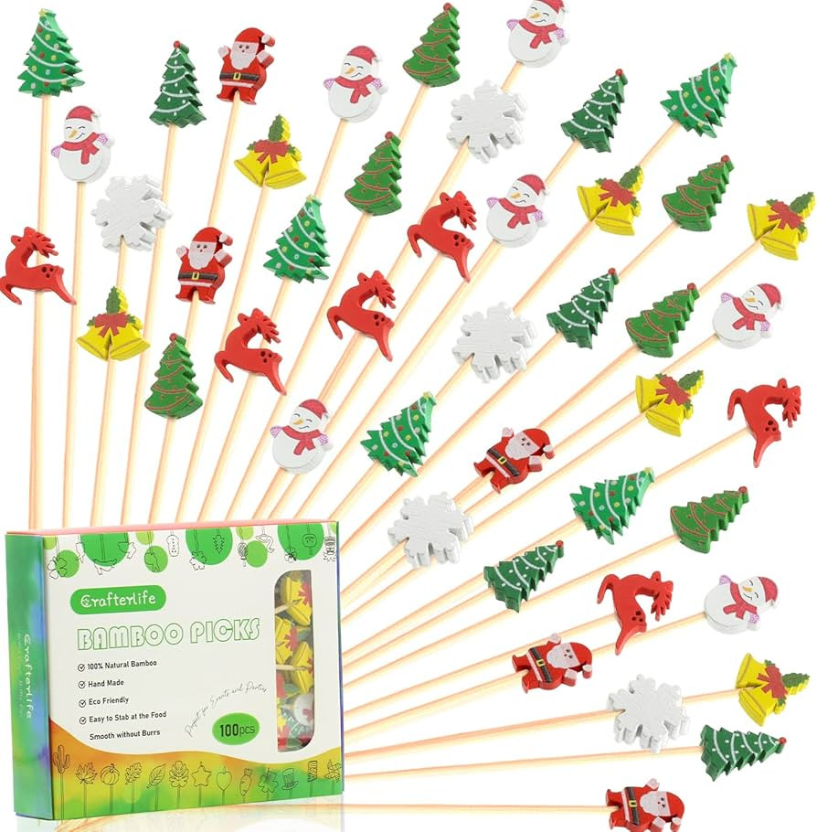 Christmas Cocktail Picks Toothpicks Fruit Dessert Sticks Food Sandwich Appetizer Charcuterie Skew... | Amazon (US)