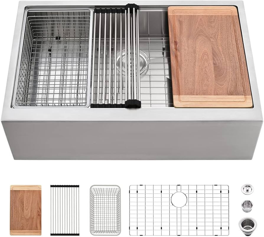 27 Stainless Steel Farmhouse Sink Workstation-VASOYO 27x22 Farmhouse Kitchen Sink Workstation Fla... | Amazon (US)