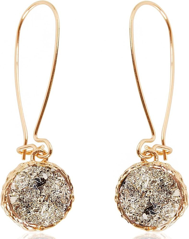 Humble Chic Simulated Druzy Threader Drop Earrings for Women - Gold, Silver, or Rose Gold Tone Tr... | Amazon (US)