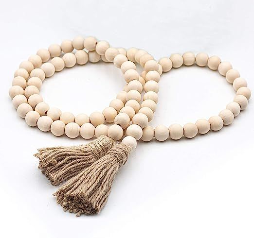 58In/pc Farmhouse Beads Wood Bead Garland Rustic Prayer Beads Boho Beads with Tassels Walling Han... | Amazon (US)