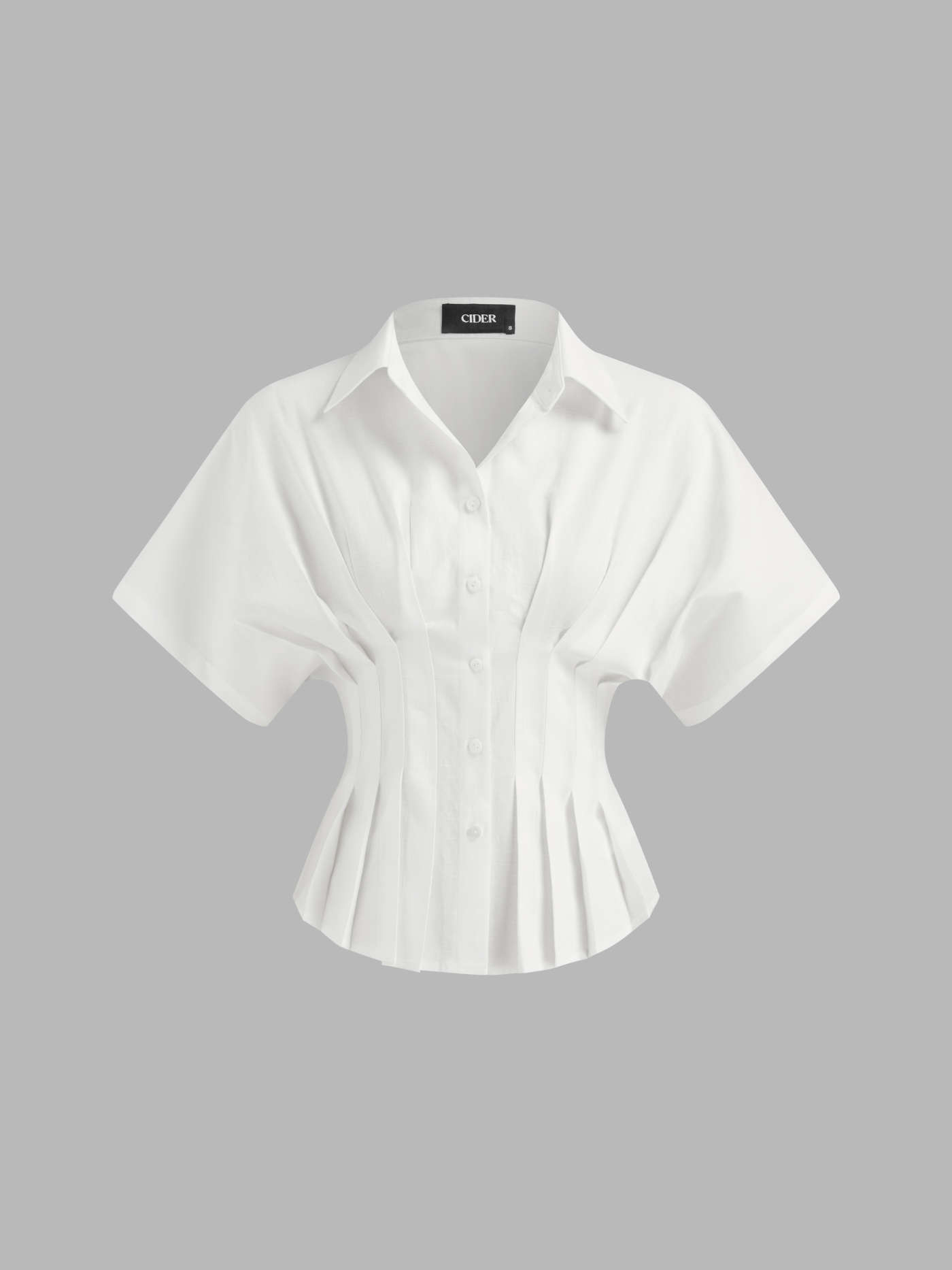 Linen-blend Collar V-neck Pleated Short Sleeve Shirt | Cider
