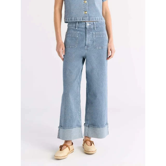 Free Assembly Women’s High Rise Cuffed Jeans with Patch Pockets, 30" Inseam, Sizes 0-28 | Walmart (US)