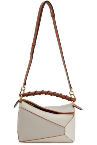 Taupe & Off-White Small Puzzle Edge Shoulder Bag | SSENSE