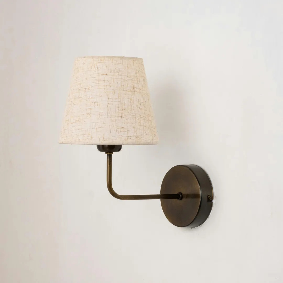 Linen Shade Wall Lamp, Minimalist Wall Sconce, Home Decor Wall Lighting, Bedroom Sconce, Brass Wa... | Etsy (US)