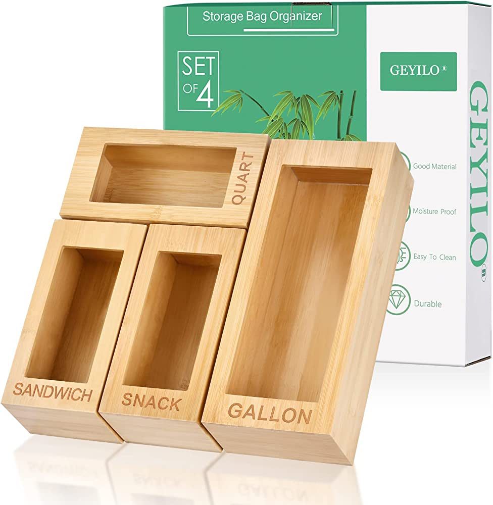 GEYILO Storage Bag Organizer, 4 Separate Ziplock Bag Storage Organizer for Kitchen Drawer, Compat... | Amazon (US)