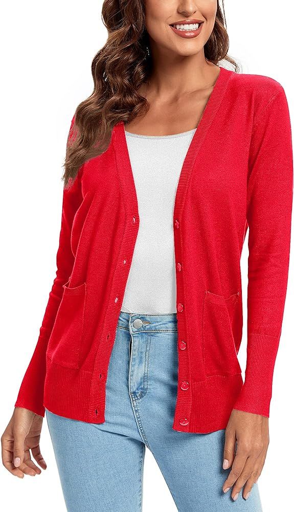 Urban CoCo Women's Button Down Lightweight Knit Cardigan Sweater with Pockets | Amazon (US)