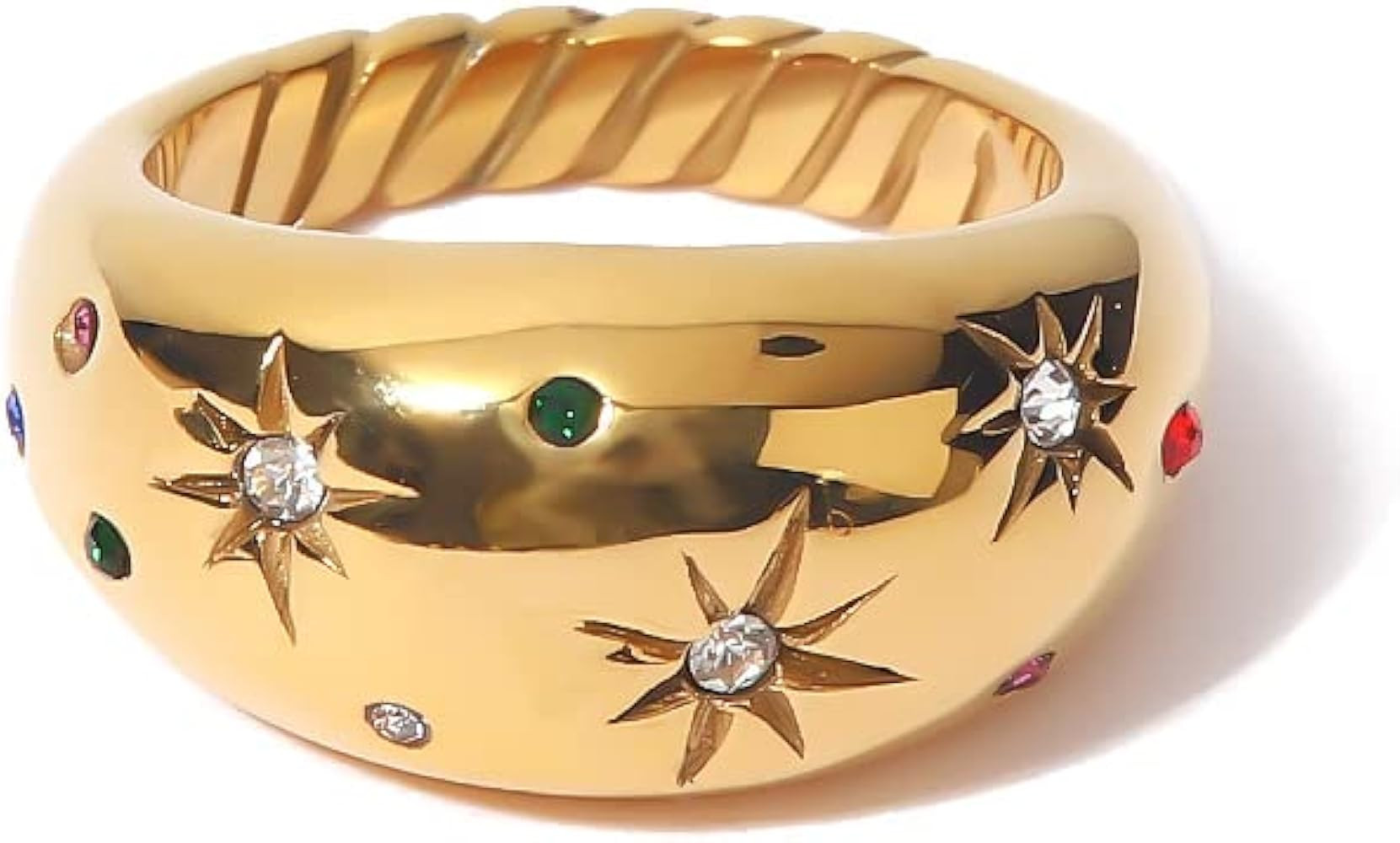 Chunky Gold Rings for Women Gold Dome Band Ring Non Tarnish Stacking Statement Signet Ring 18K Go... | Amazon (US)