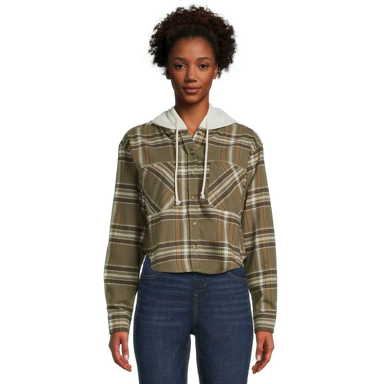 No Boundaries Juniors Hooded Flannel Shirt | Walmart (US)