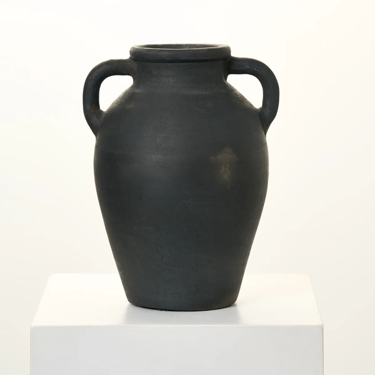 Textured Black Terracotta Jug Vase with Handles | Darby Creek Trading