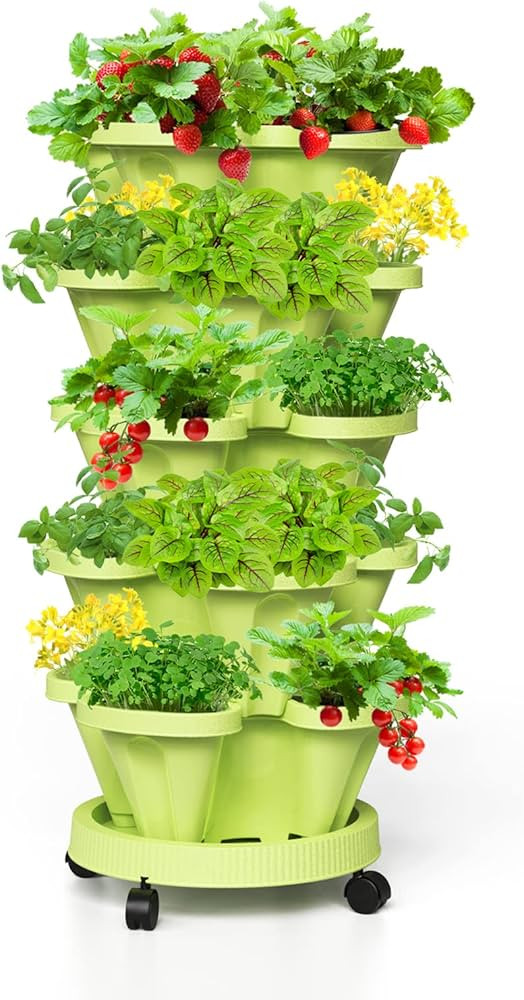 Strawberry Stacking Planters, Vertical Garden Tower, 5 Tiered Stackable Herb Vegetable Planters w... | Amazon (US)