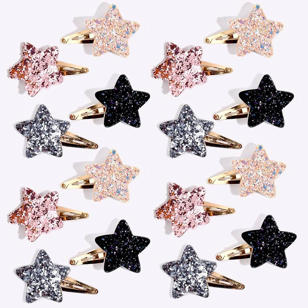 8 Pairs Cute Metal Sparkly Stars Hair Clips and Snap Pins, No-Slip Styling Accessories for Kids | Amazon (US)