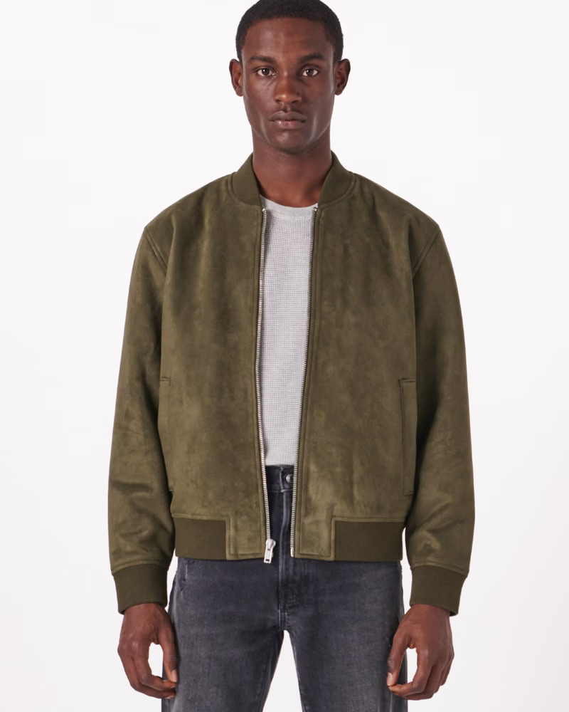 Relaxed Vegan Suede Bomber Jacket | Abercrombie & Fitch (US)