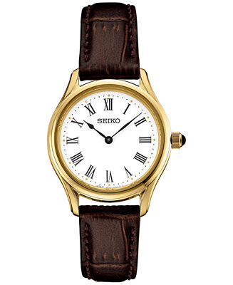 Women's Essentials Brown Leather Strap Watch 29mm | Macy's