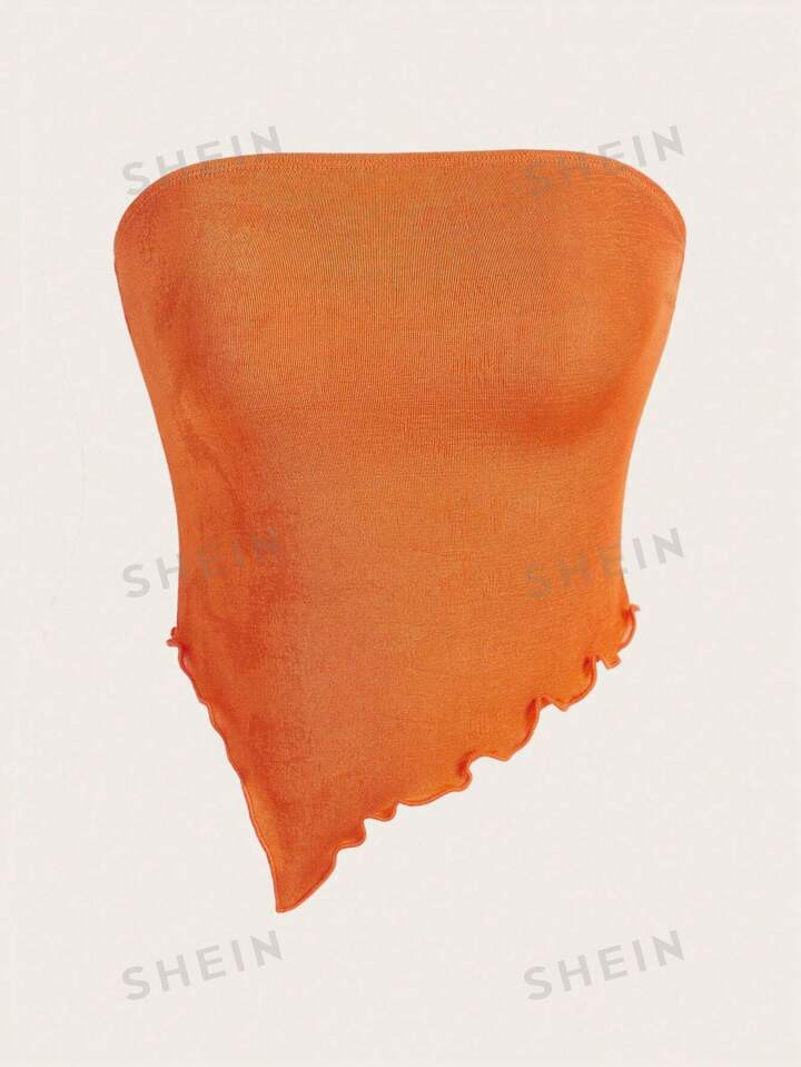 SHEIN Qutie Solid Lettuce Trim Tube Top | SHEIN