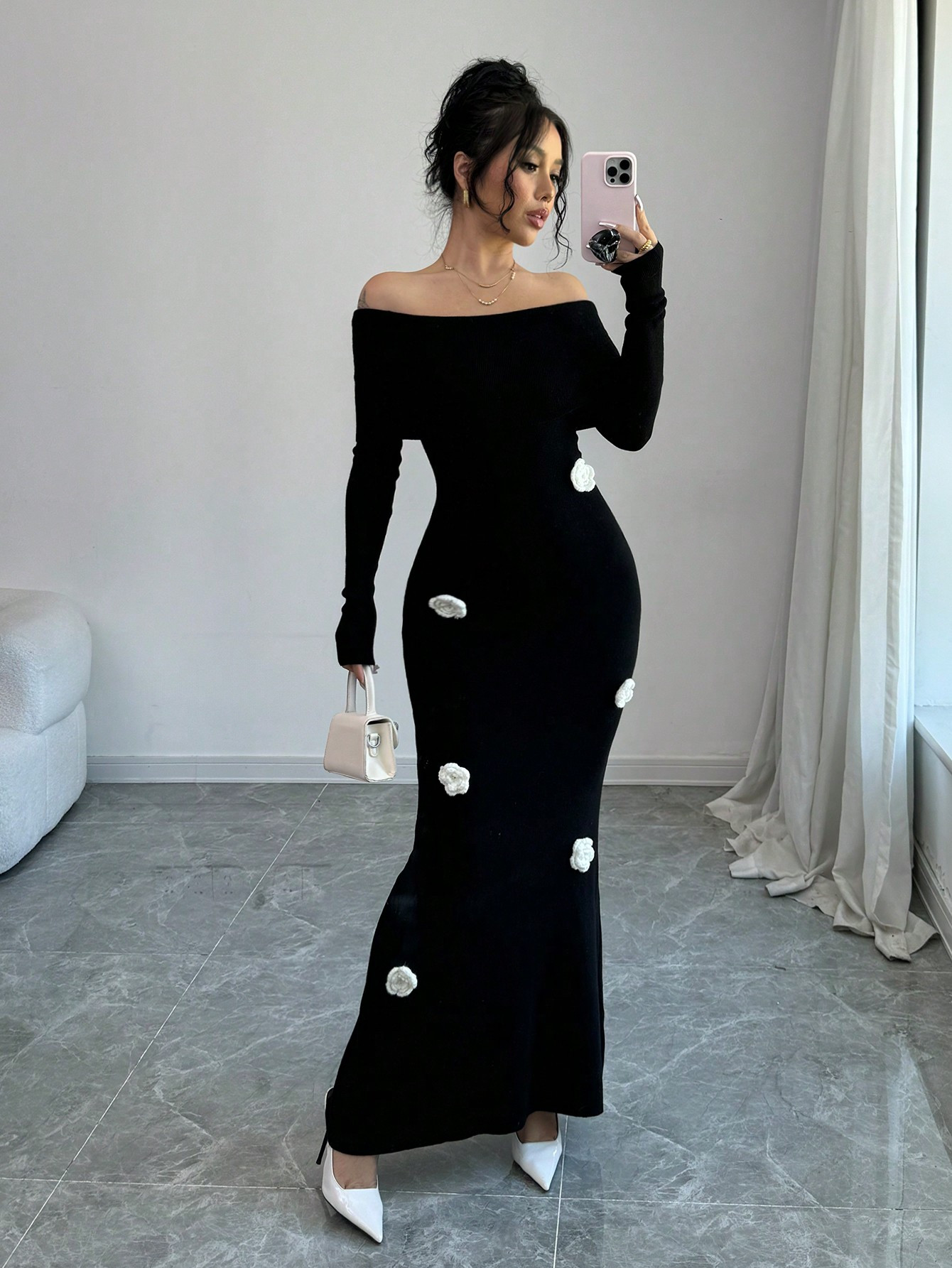 SHEIN Elenzya Women's Off-Shoulder Long Elegant Slim Fit Mermaid Maxi Sweater Dress | SHEIN USA | SHEIN