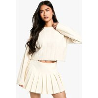 Womens Soft Wide Rib Exposed Seam Crop Sweater - Cream - S | boohoo (US & Canada)