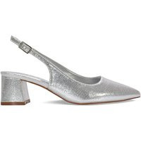 'Virelai' Shimmer Low Block Heels With Slingback, Silver | PrettyLittleThing UK