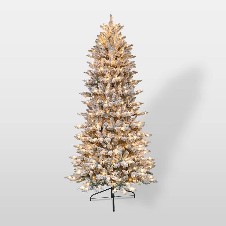 7.5ft Pre-Lit Flocked Forest Fir Artificial Christmas Trees - Puleo | Target