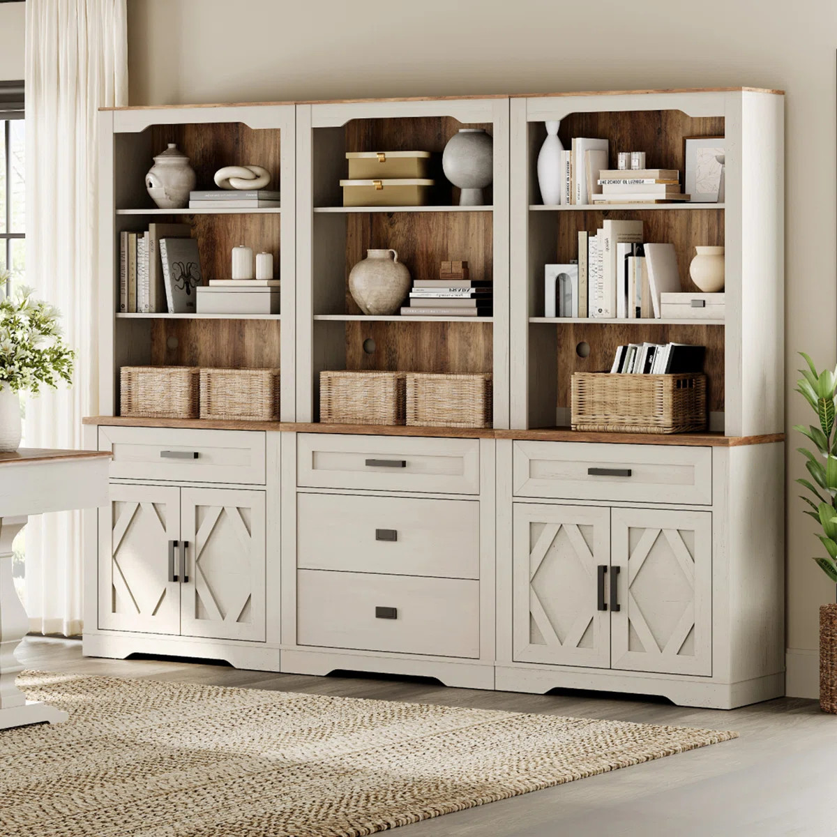 Modern Farmhosue 3-Column Bookcase Set With Adjustable Shelves,73" H Tall Wood Bookshelves With S... | Wayfair North America