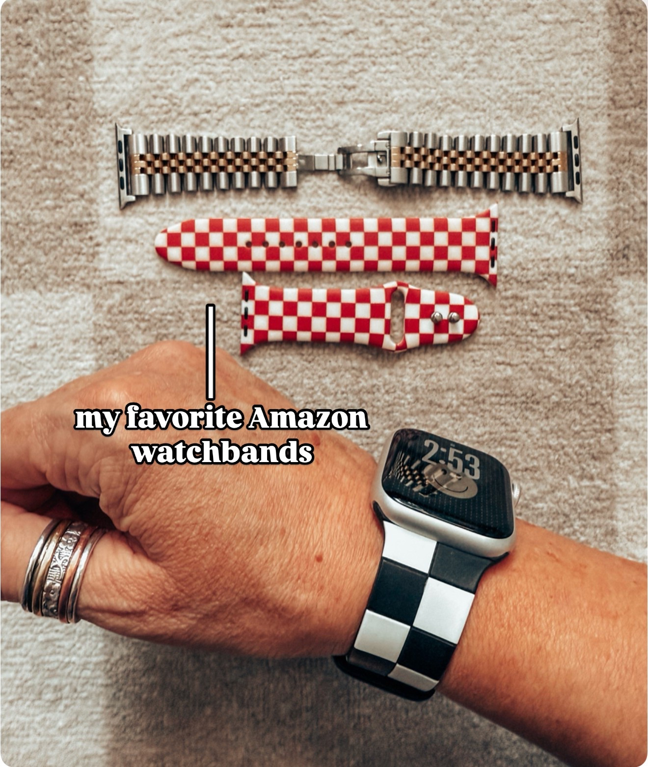 Love these watch bands from Amazon! These checkered ones are perfect for getting wet or sweating! 

#LTKFindsUnder50 #LTKStyleTip #LTKOver40