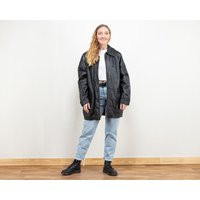 Black Leather Coat Vintage 80S Longline Leather Jacket Black Parka Coat Women Clothing 90S Street Mi | Etsy (US)